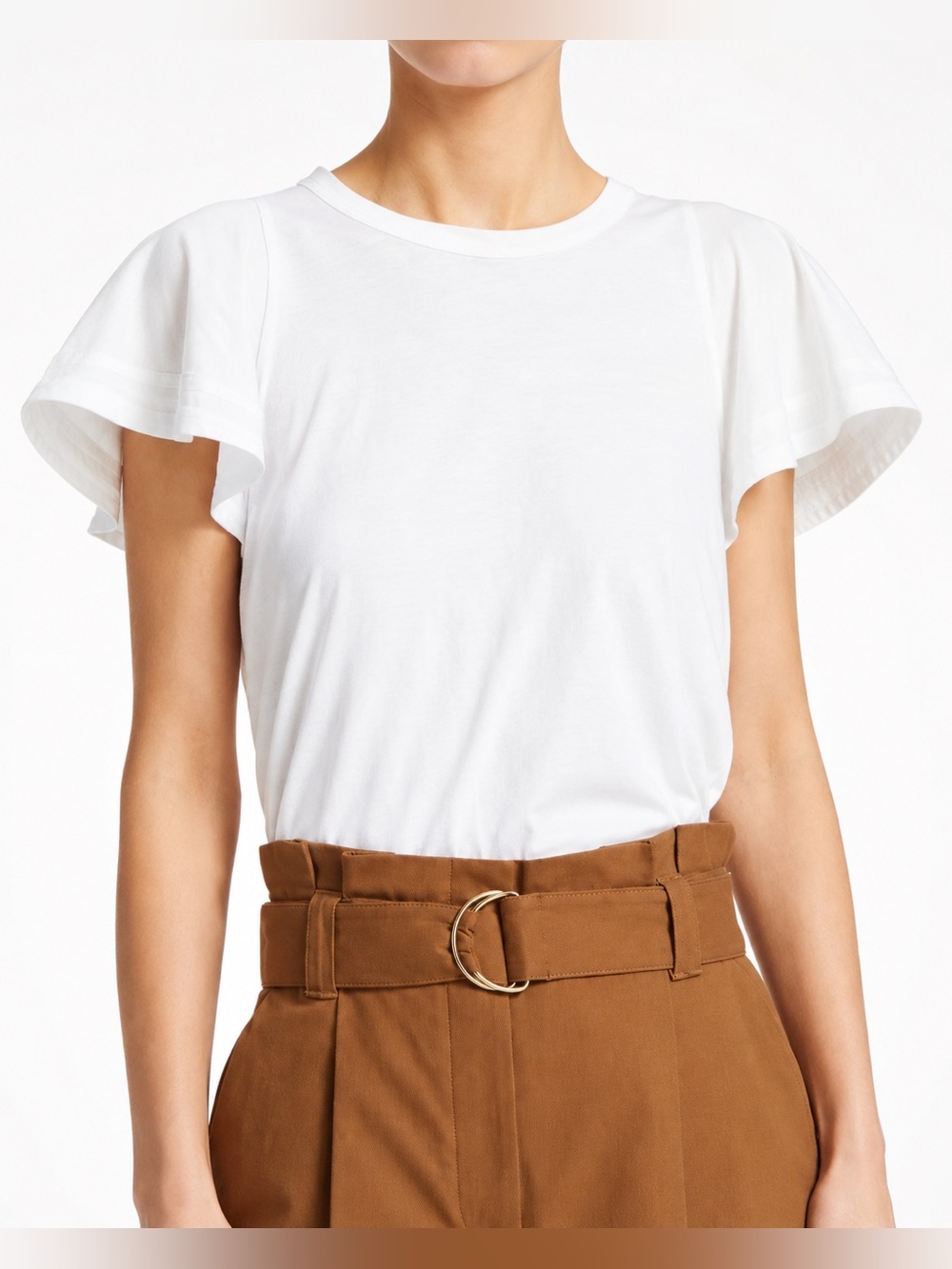 A.L.C. Carrie White Cotton Flutter Sleeve Tee Top Size M